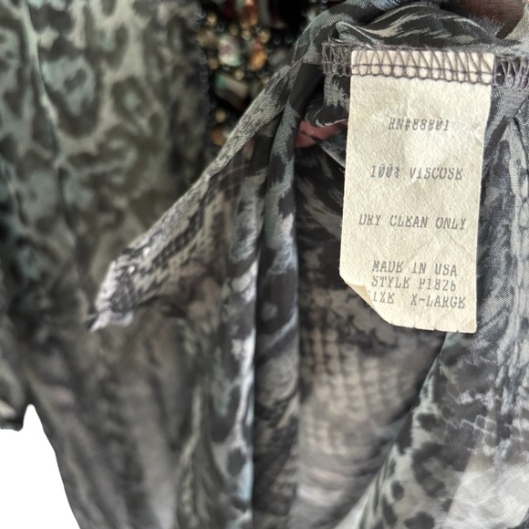 Embellished Animal Print Sheer Tunic Top Women’s Size XL Boho Peasant Dressy - Picture 12 of 16
